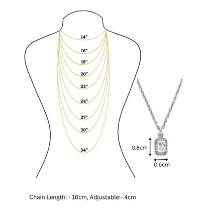 Emerald-Cut Zircon Pendant Necklace for Women – 925 Sterling Silver Rhodium Plated