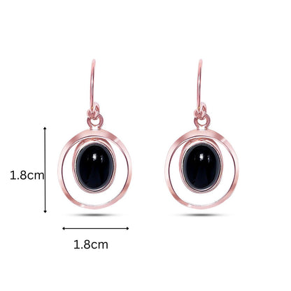 Pure Silver Earrings - Black Onyx Drop With Rose Gold Finish