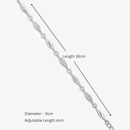 Geometric CZ Bracelet for Women – 925 Sterling Silver Rhodium Plated
