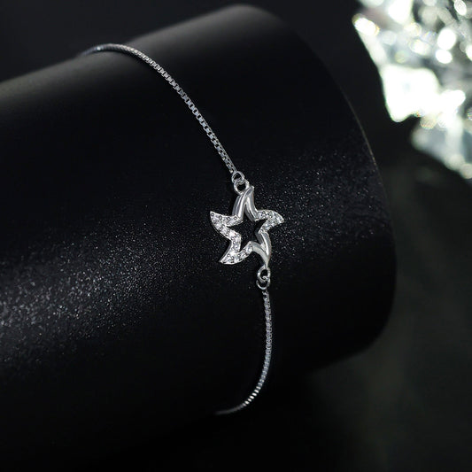 925 Sterling Silver Cz Star Design Bracelet - Tweov Jewels
