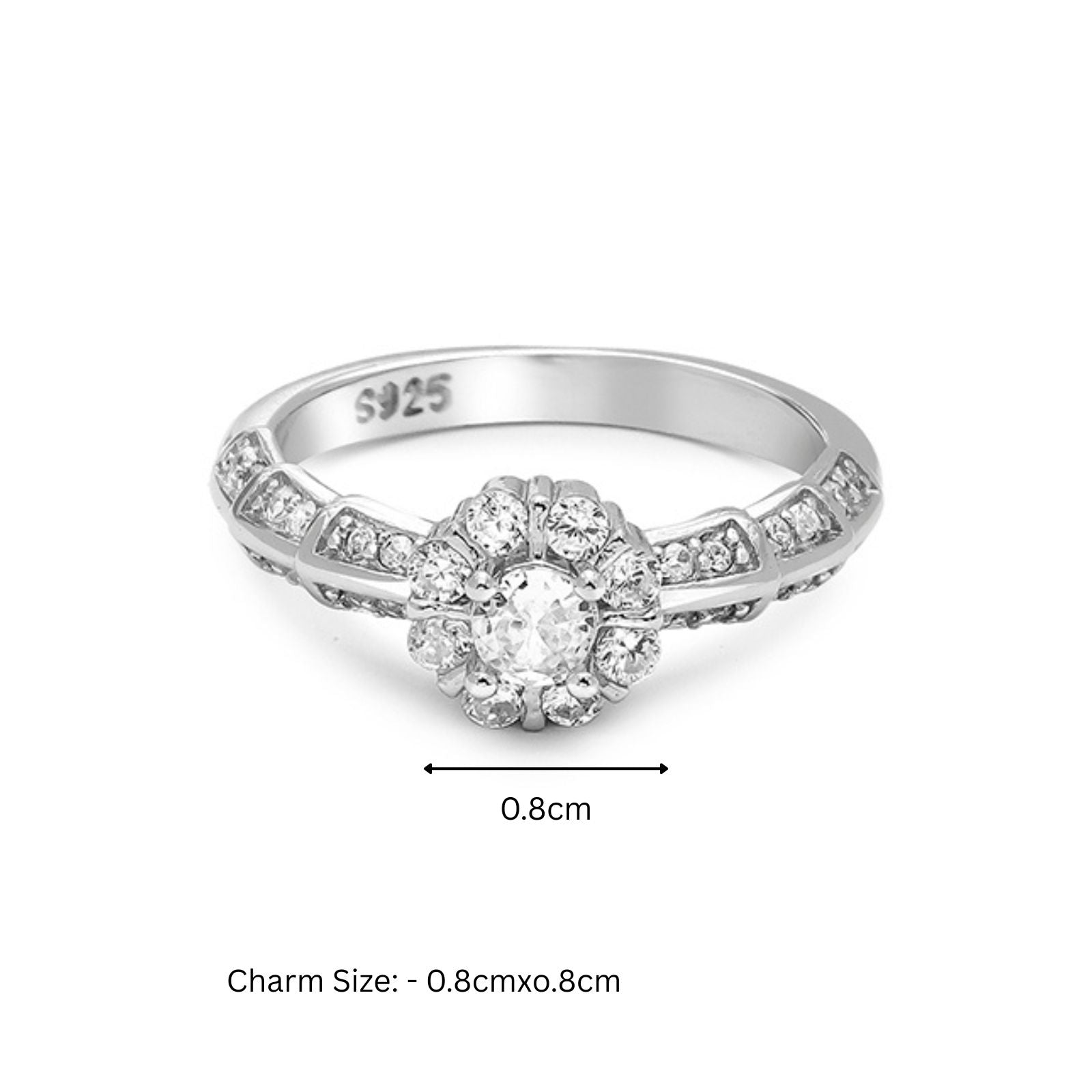 Floral CZ Ring for Women – 925 Sterling Silver Rhodium-Plated - Tweov Jewels