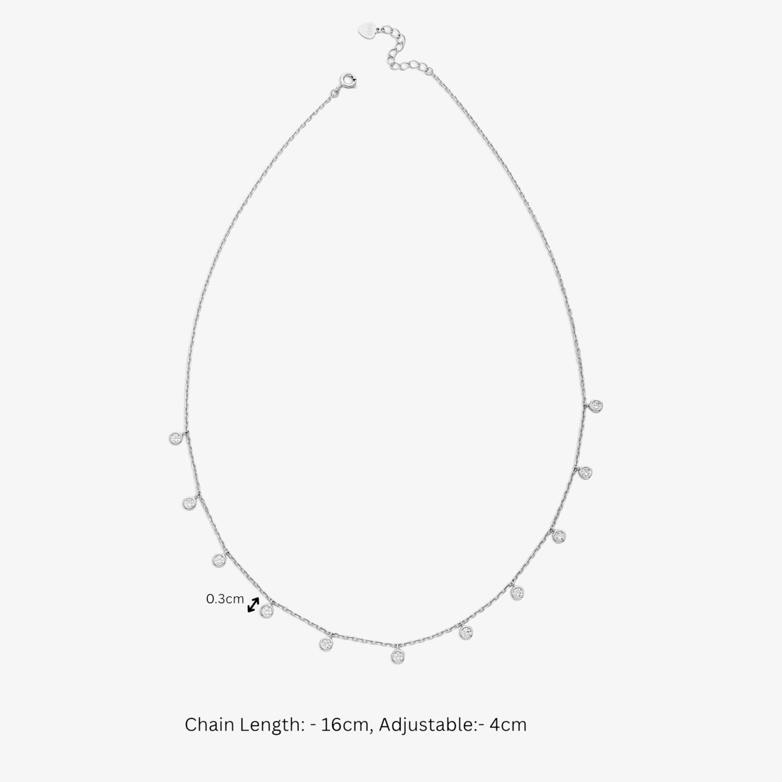 CZ Bezel-Set Necklace For Women - 925 Sterling Silver Rhodium Plated