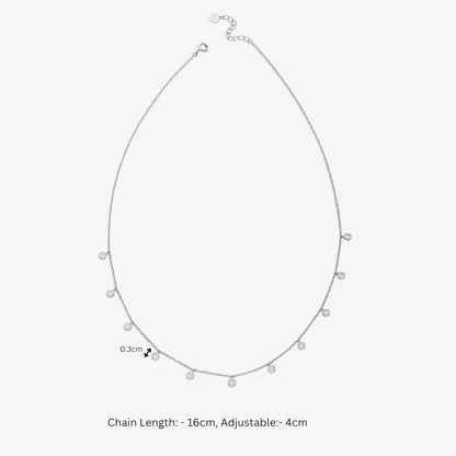 CZ Bezel-Set Necklace For Women - 925 Sterling Silver Rhodium Plated