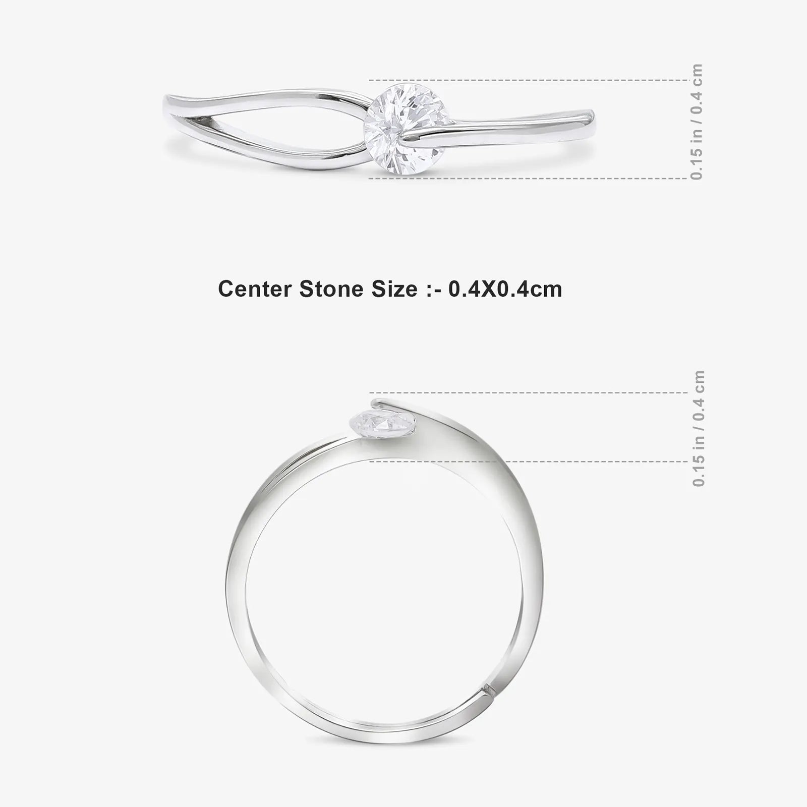 Silver CZ Twist Solitaire Ring