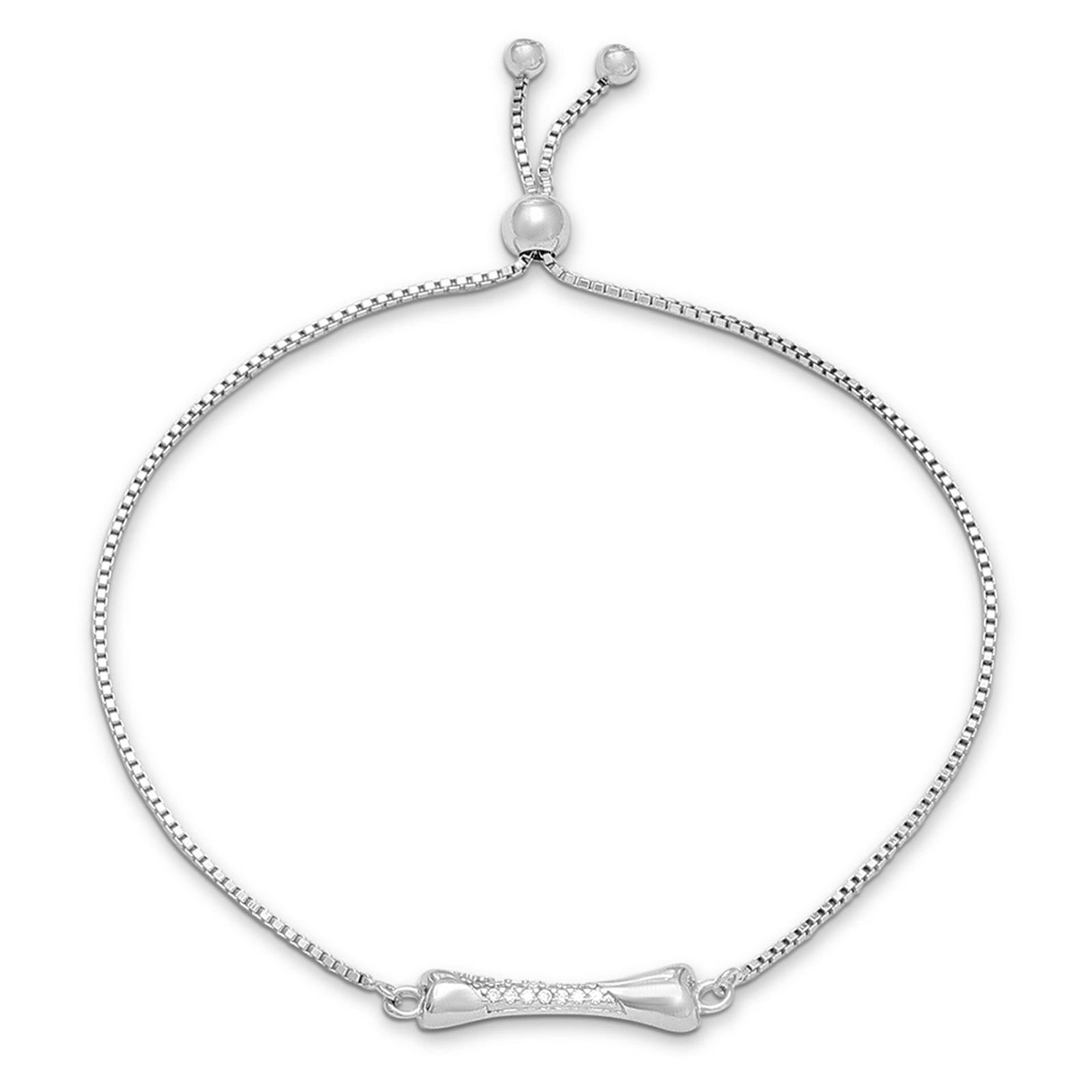 Silver Bracelets - 925 Sterling Silver Round Zirconia Bow Charm Bracelet