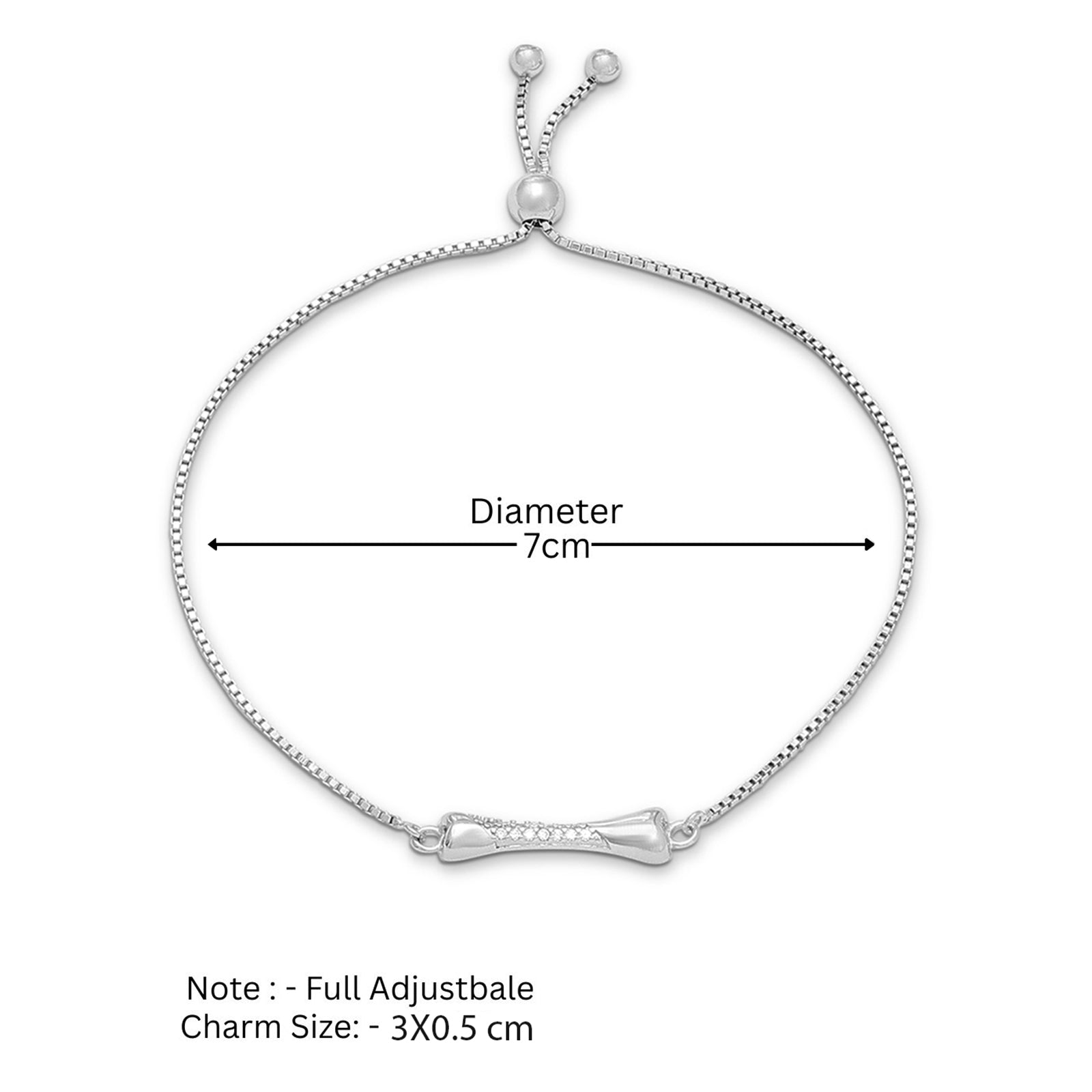 Silver Bracelets - 925 Sterling Silver Round Zirconia Bow Charm Bracelet