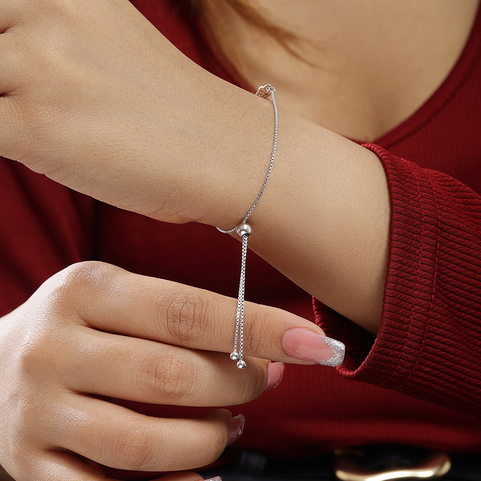 Silver Bracelets - 925 Sterling Silver Round Zirconia Bow Charm Bracelet