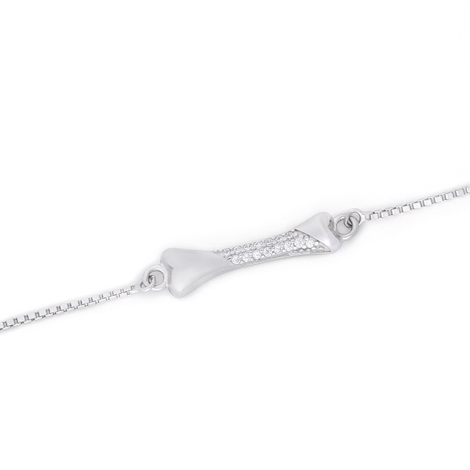 Silver Bracelets - 925 Sterling Silver Round Zirconia Bow Charm Bracelet