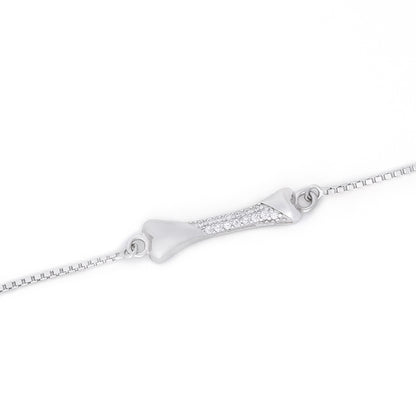 Silver Bracelets - 925 Sterling Silver Round Zirconia Bow Charm Bracelet