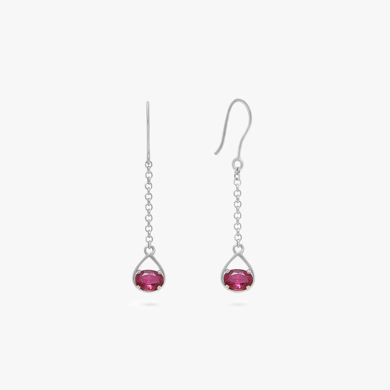 Pure Silver Earrings - Dazzling Ruby Silver Drop Model