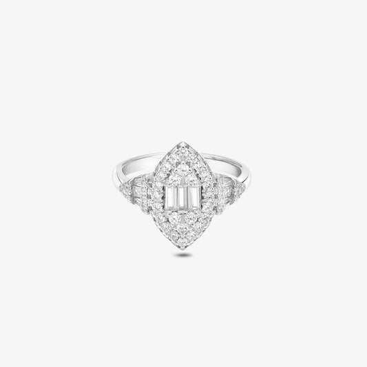 Pure Silver Ring - Marquise Stone Ring in Silver