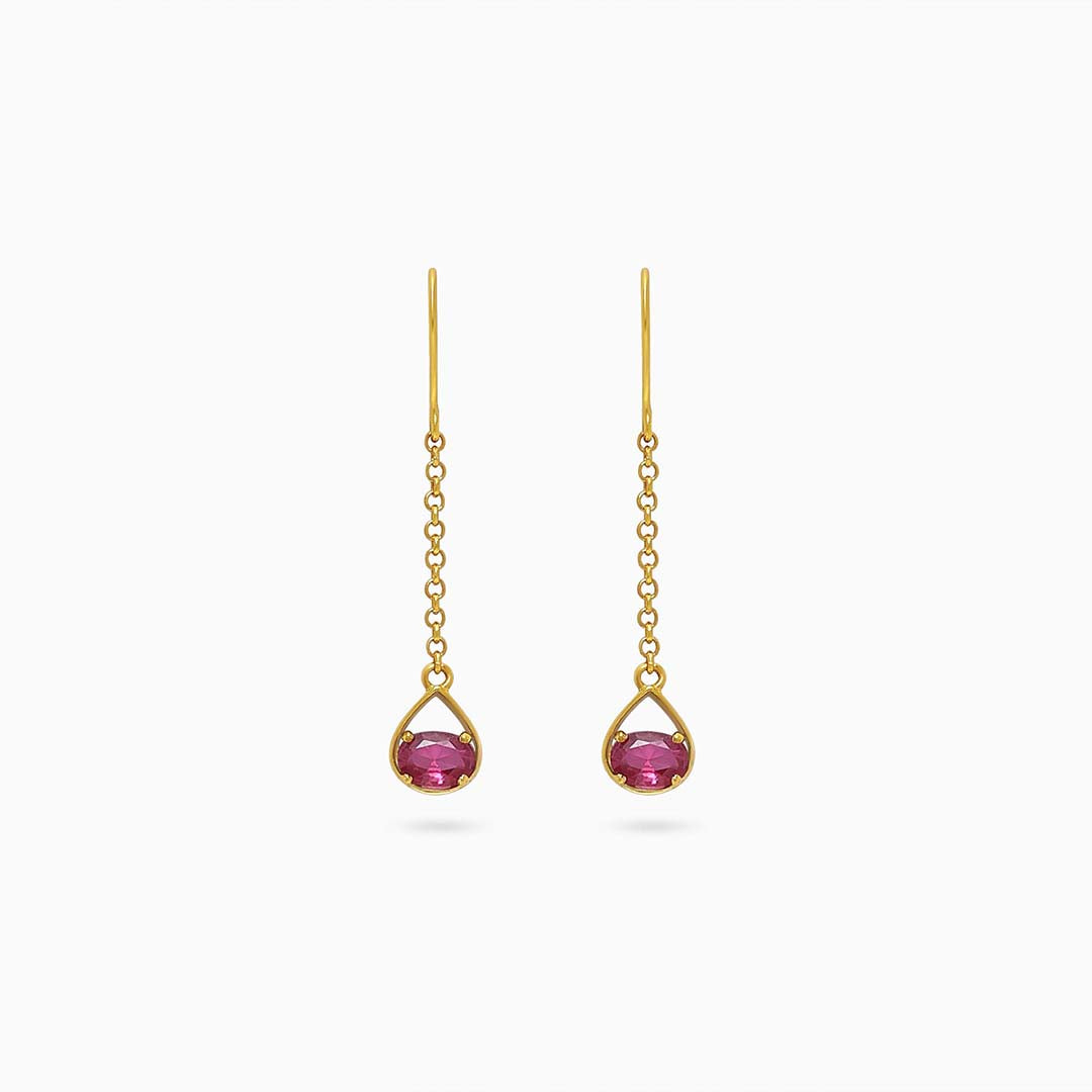 Pure Silver Earrings - Ruby Long Drop With Gold Finish - Tweov Jewels