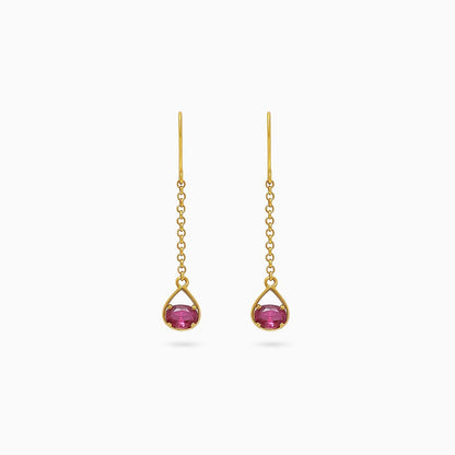 Pure Silver Earrings - Ruby Long Drop With Gold Finish - Tweov Jewels