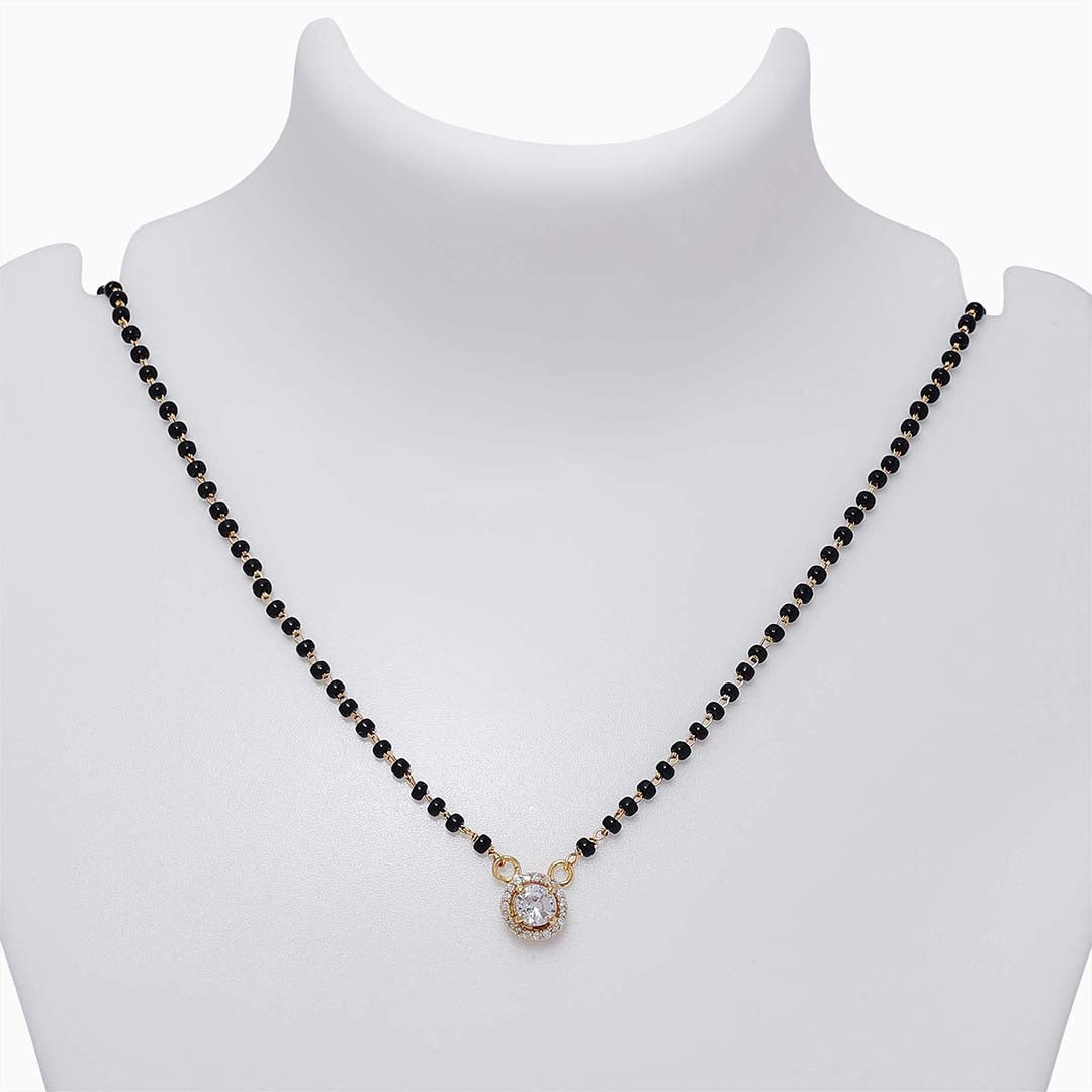Pure 925 Sterling Silver Round Solitaire Cz Mangalsutra - Tweov Jewels