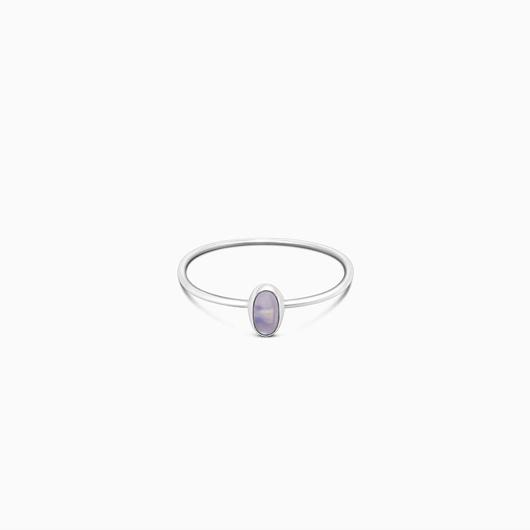 Pure Silver Ring - Simple Moon Stone Slim Fit - Tweov Jewels
