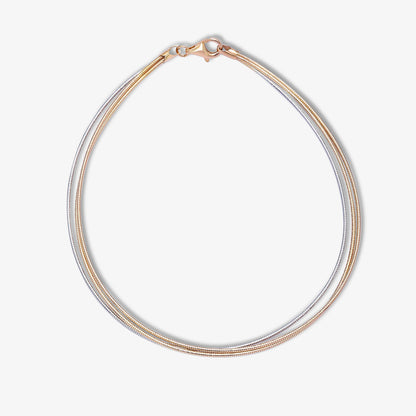 925 Sterling Silver Triple Layer Triple Tone Chain Anklet