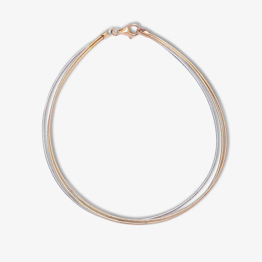 925 Sterling Silver Triple Layer Triple Tone Chain Anklet
