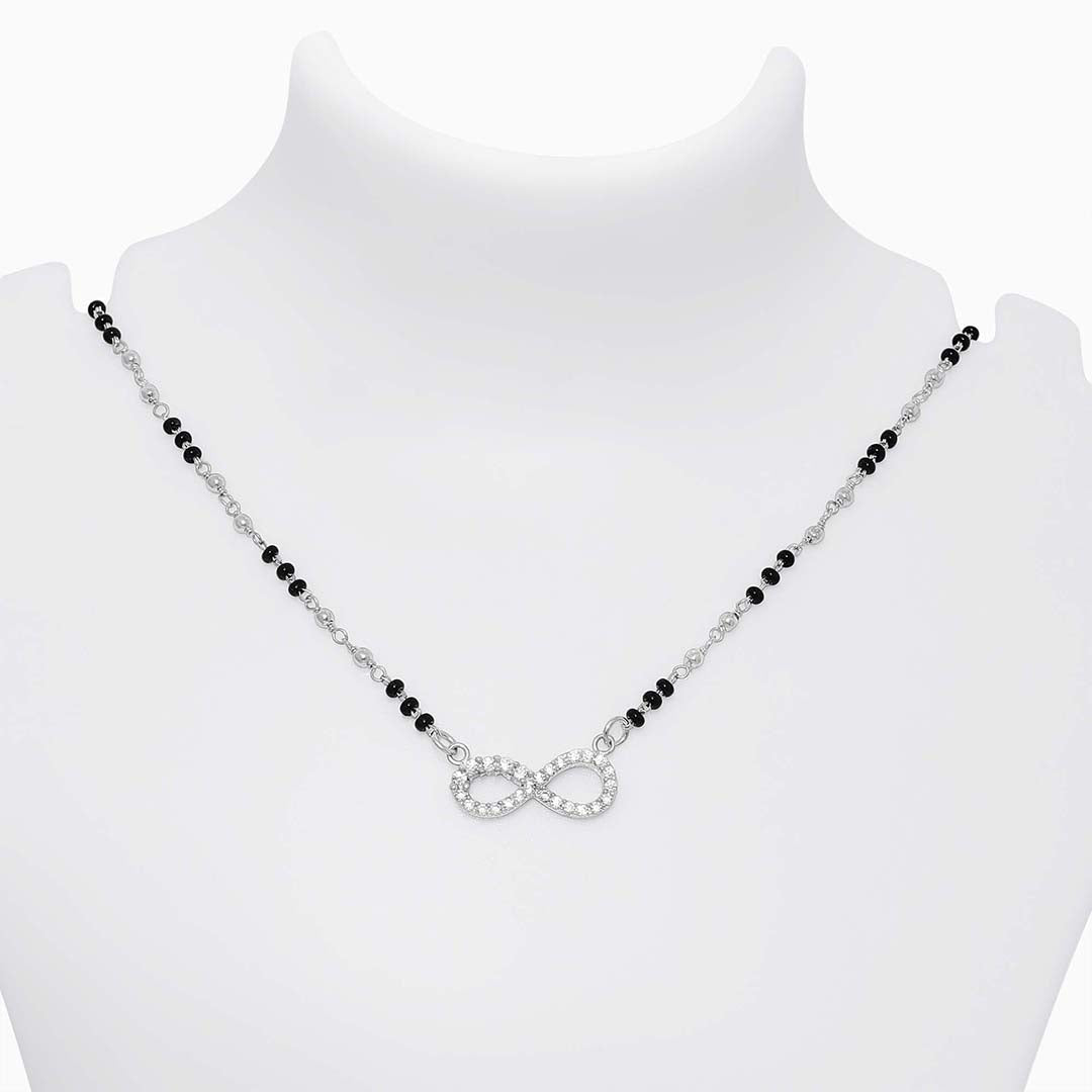 Pure Sterling Silver Infinity Mangalsutra with Black Beads Chain - Tweov Jewels
