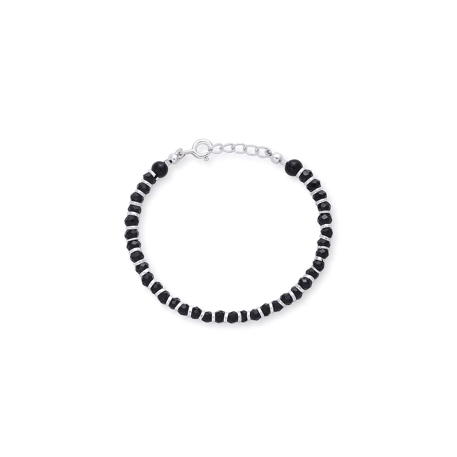925 Sterling Silver Shiny Silver & Black Beads Bracelet for Women - Tweov Jewels