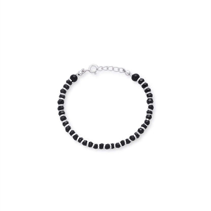 925 Sterling Silver Shiny Silver & Black Beads Bracelet for Women - Tweov Jewels