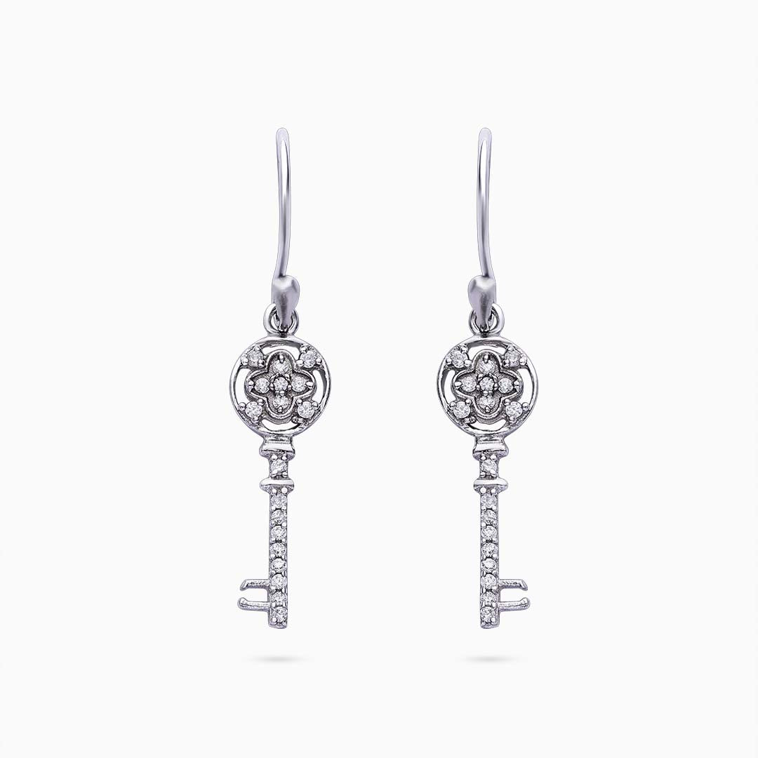 Pure Silver Jewellery Sets - Cubic Zirconia Key Earrings With Pendant Set - Tweov Jewels