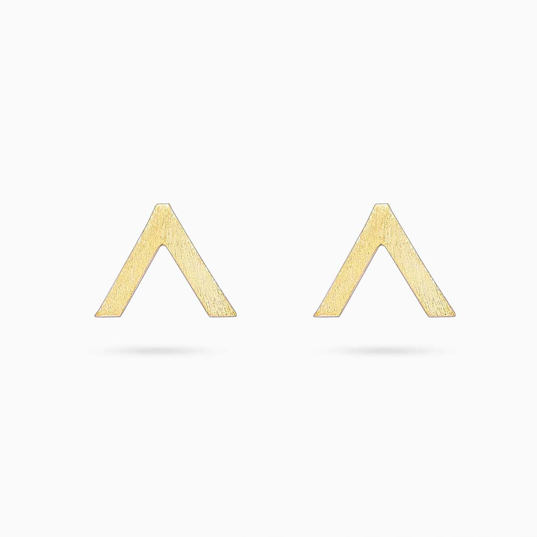 Pure Silver Earrings - V-Shaped Gold Finish Stud - Tweov Jewels
