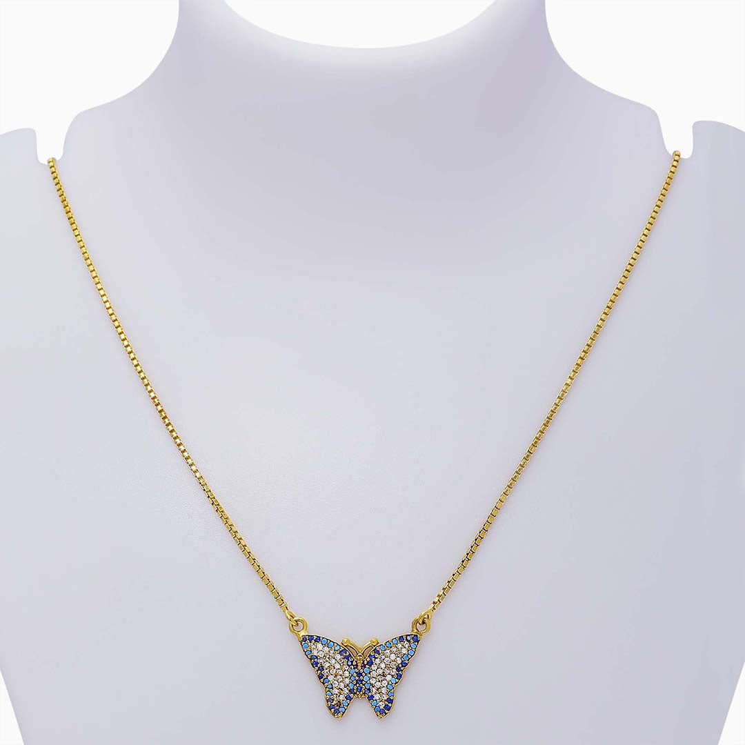 Pure 925 Silver Necklace - Multicolor CZ Butterfly With Gold Finish - Tweov Jewels