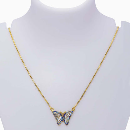 Pure 925 Silver Necklace - Multicolor CZ Butterfly With Gold Finish - Tweov Jewels