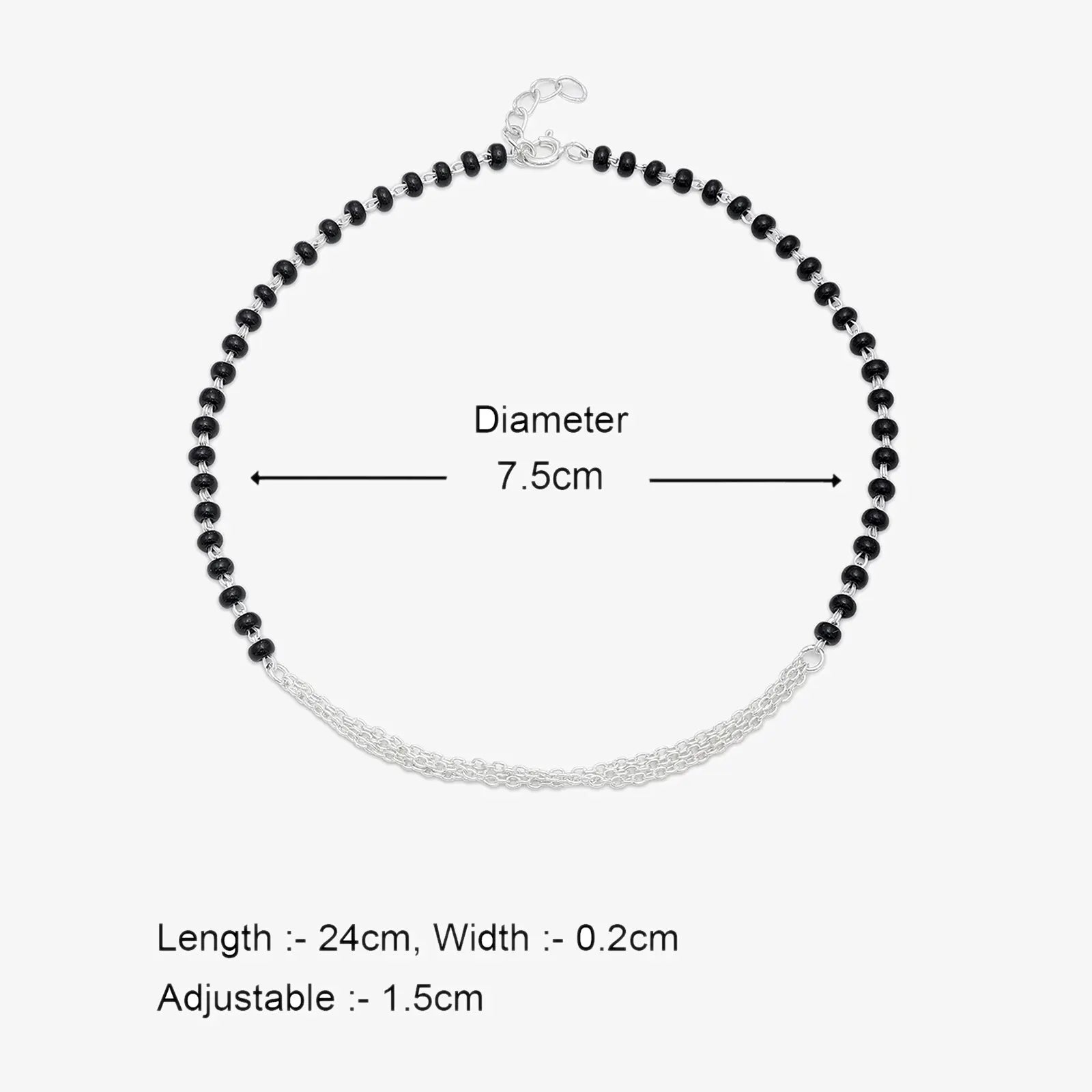 Black Beads Layered Chain Silver Anklet - Tweov Jewels