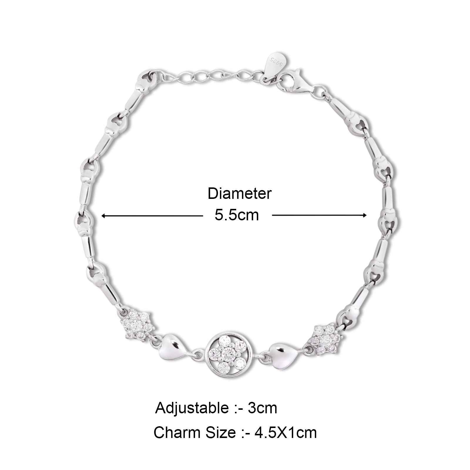 Silver Floral Shape Heart Chain Bracelet - Tweov Jewels