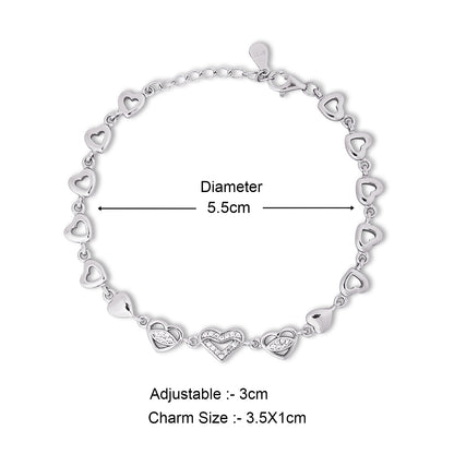 925 Sterling Silver CZ Trendy Heart Bracelet for Women