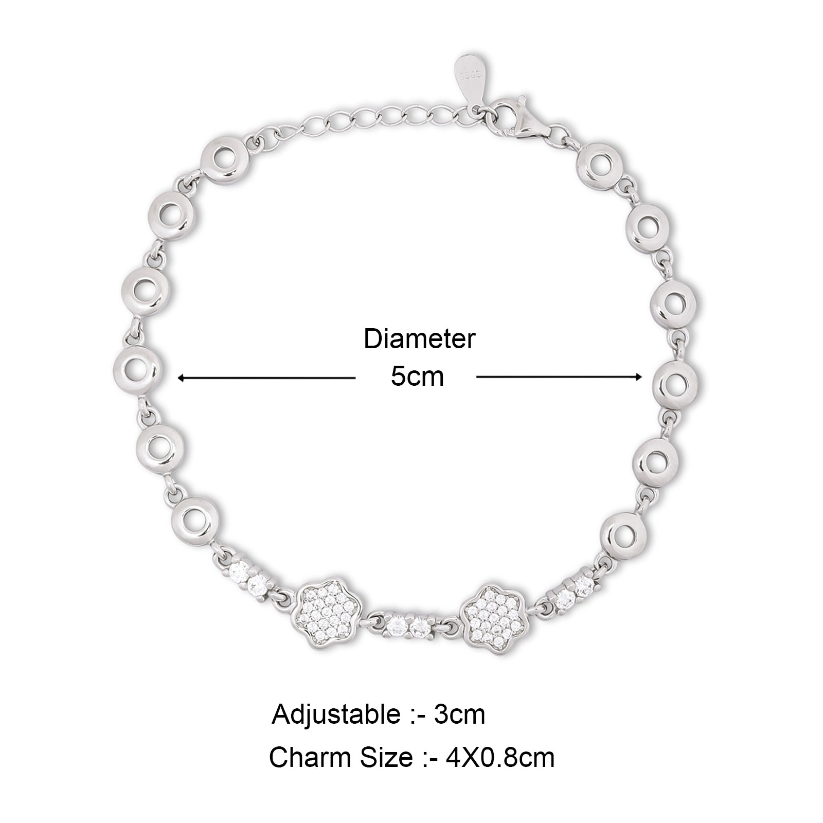 Pure 925 Sterling Silver CZ Floral Chain Bracelet for Women