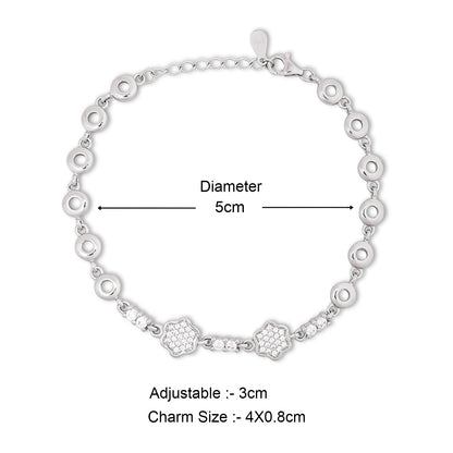 Pure 925 Sterling Silver CZ Floral Chain Bracelet for Women