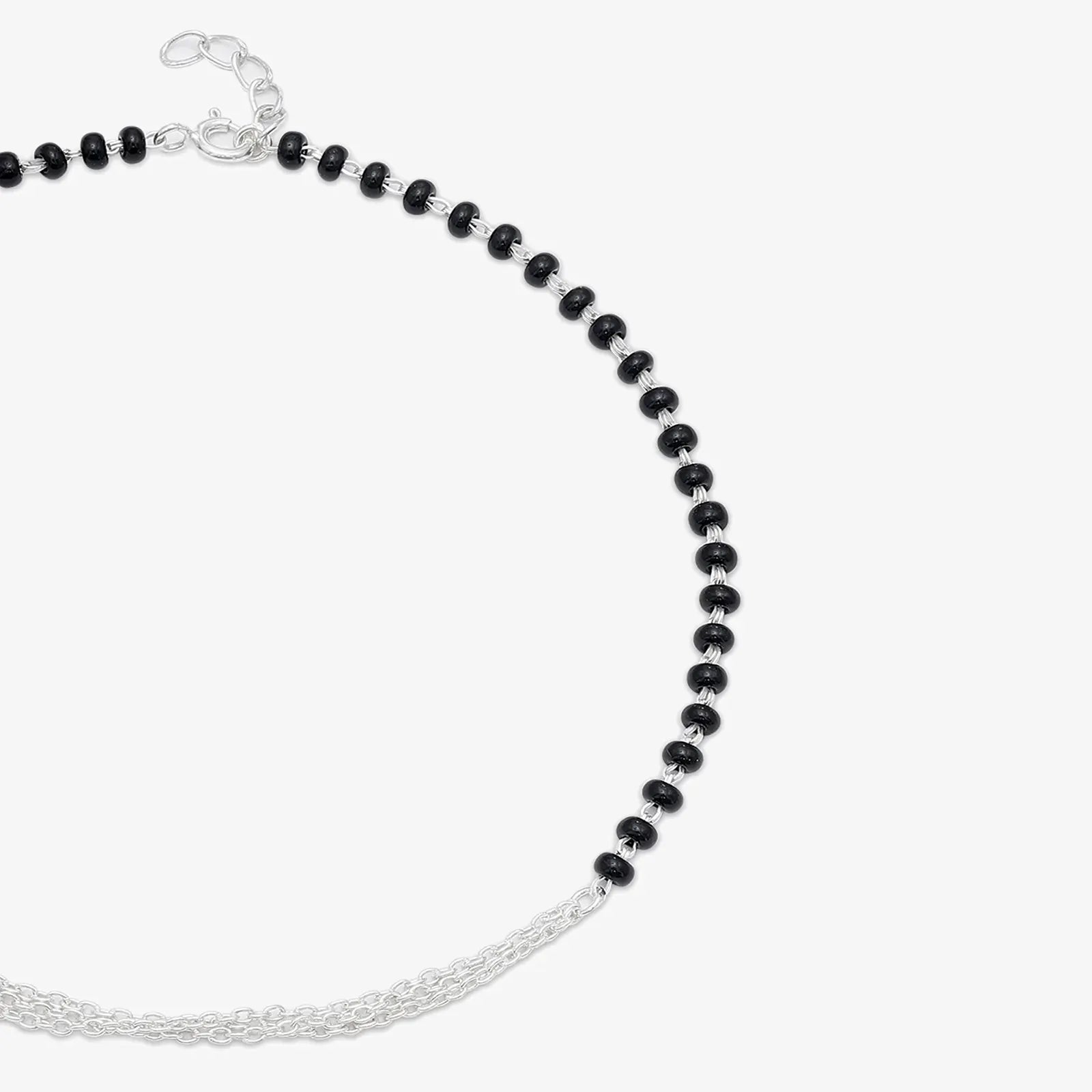 Black Beads Layered Chain Silver Anklet - Tweov Jewels