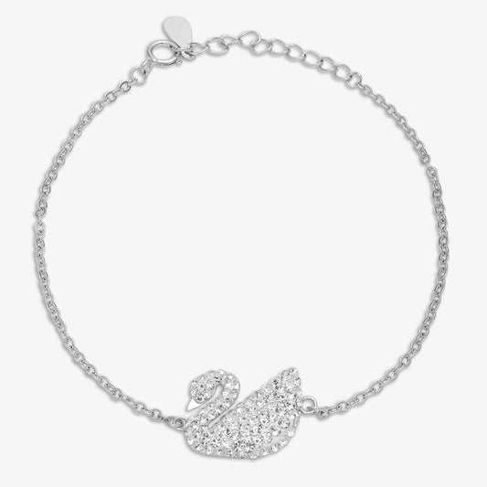 925 Sterling Silver Swarovski Swan Chain Bracelet