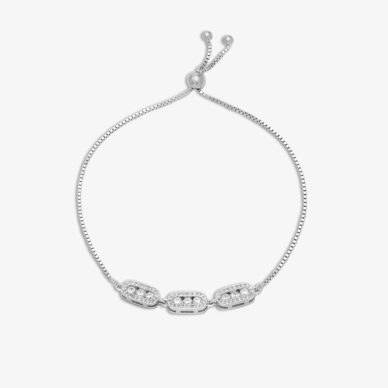 Tweov 925 Sterling Silver White Triple Zircon Chain Bracelet