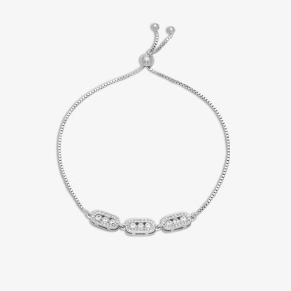 Tweov 925 Sterling Silver White Triple Zircon Chain Bracelet