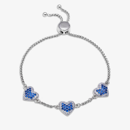 925 Sterling Silver White and Blue Zirconia Heart Chain Bracelet