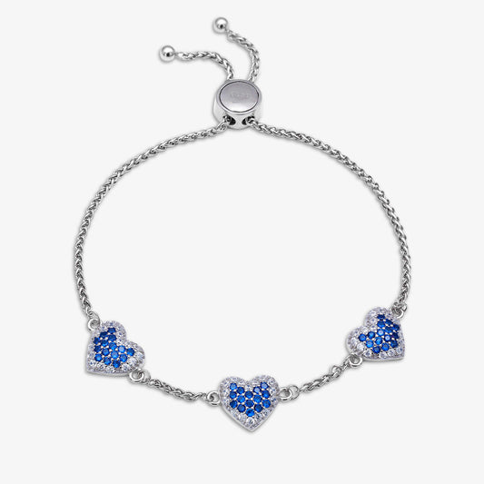 925 Sterling Silver White and Blue Zirconia Heart Chain Bracelet