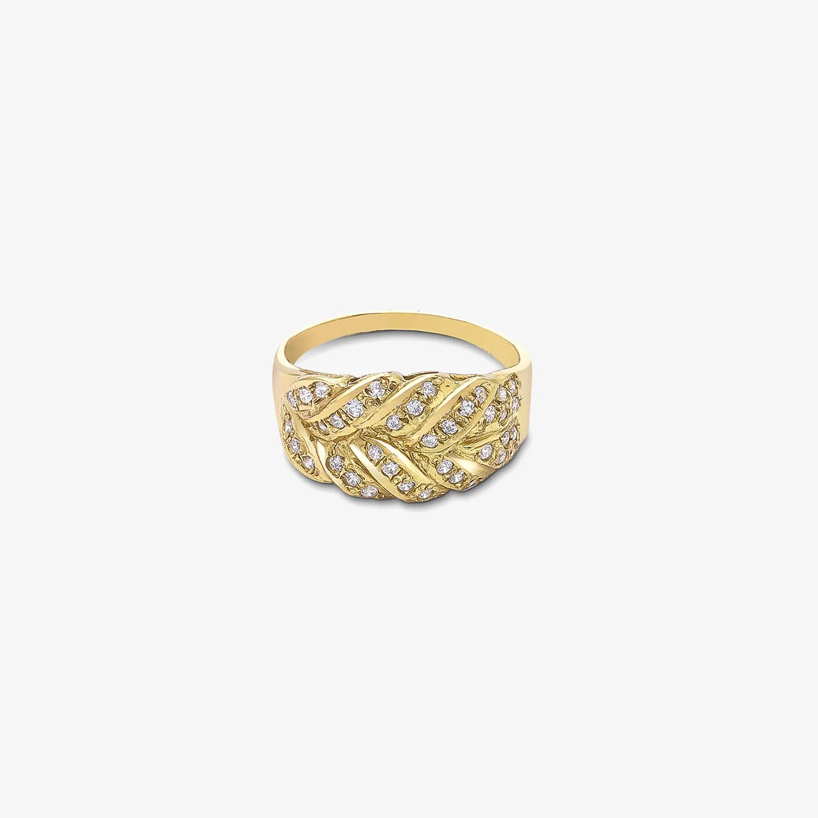 Gold Plated AD Wide Silver Leaf Ring