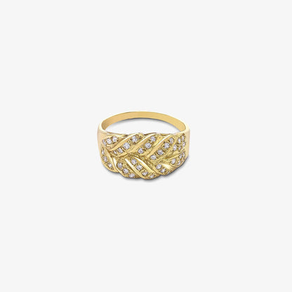 Gold Plated AD Wide Silver Leaf Ring