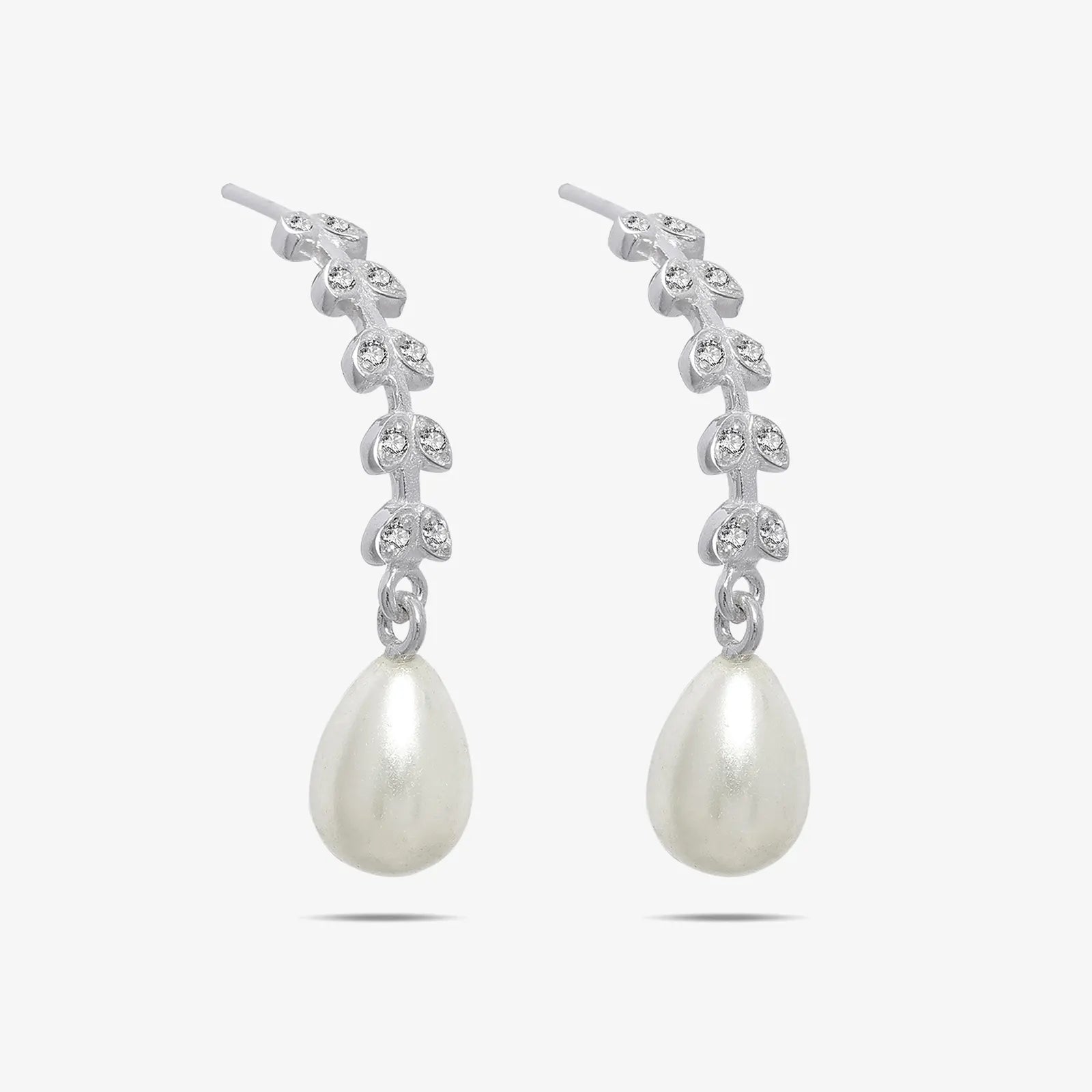 CZ Long Silver Pearl Earrings - Tweov Jewels