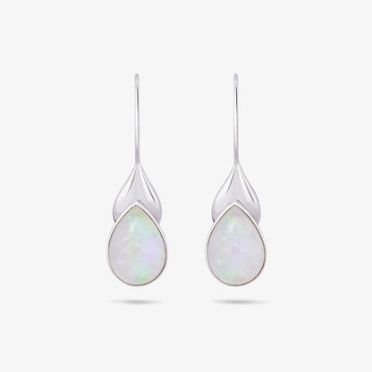 Pure Silver Earrings - Teardrop White Pearl Hoop Earrings