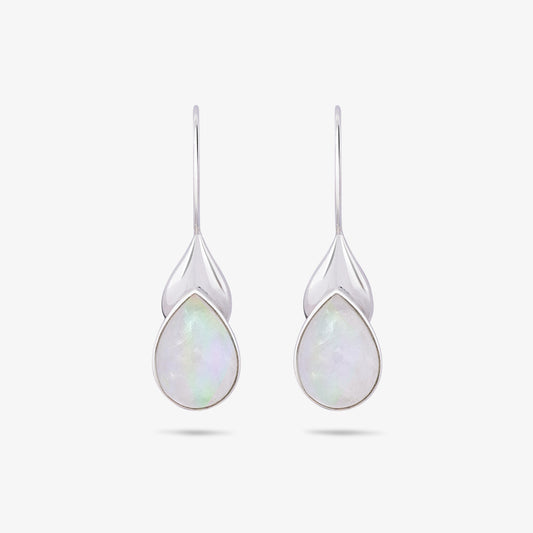 Pure Silver Earrings - Teardrop White Pearl Hoop Earrings