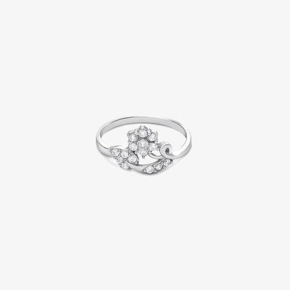 Silver CZ Floral Design Leaf Ring