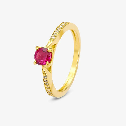 Gold Plated Silver Solitaire CZ Ruby Ring