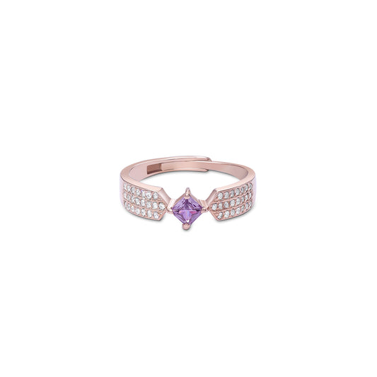 Pure Silver Ring - Adjustable Model With Purple & CZ Gems - Tweov Jewels