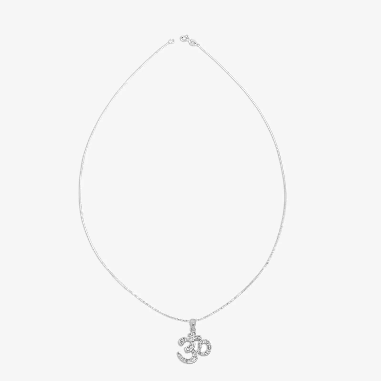 CZ Studded Silver Om Pendant Chain - Tweov Jewels