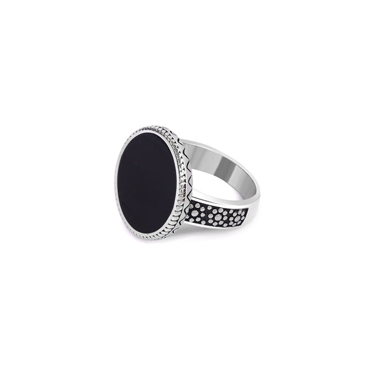 Pure Silver Ring - Floral Dots With Round Black Onyx - Tweov Jewels