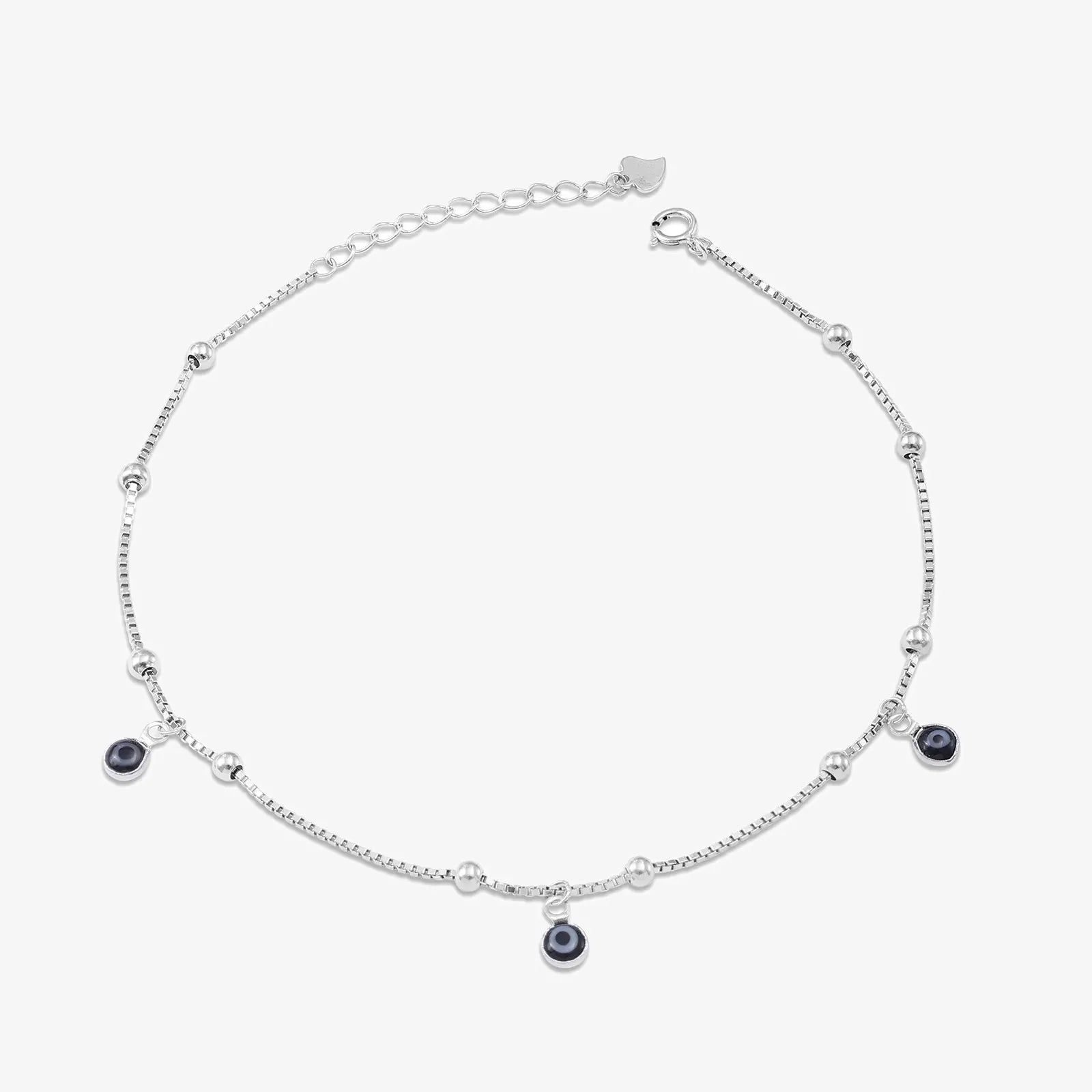 Evil Eye Silver Snake Chain Anklet - Tweov Jewels